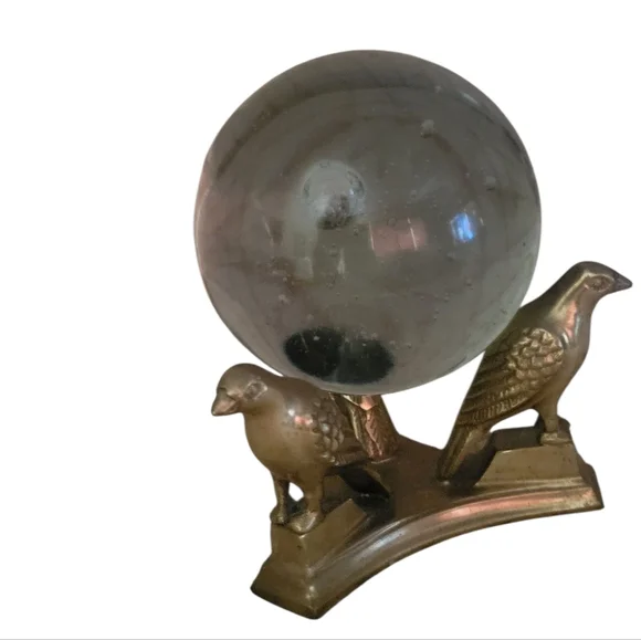 Vintage Brass Bird Base with Glass Orb Sphere- Crystal Moon Ball - Picture 1 of 10